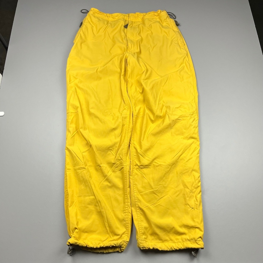 Gap Nylon Windbreaker Cargo Pants Mens L Yellow Adjustable Bungee VTG 90s Ski